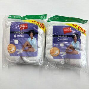 Hanes Ladies Cushioned Ankle Socks Size 5-9 White 2 Packs = 12 Pairs